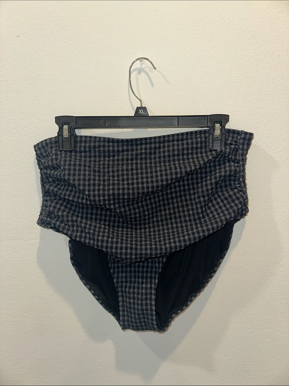 High-Waist Women’s Swimsuit Bottoms in Black Gingham Full Coverage